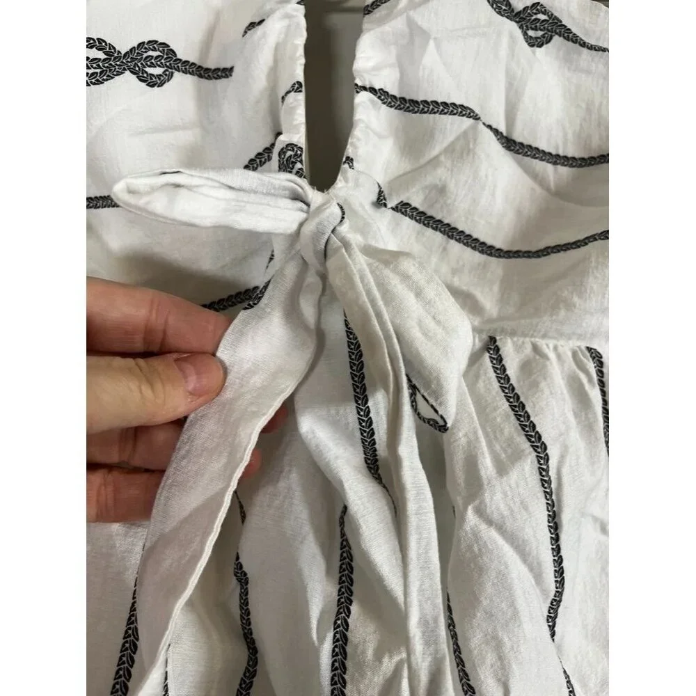 Neutral Halter Top White 6 Nautical Rope Flowy Coastal Resort Preppy Chic Artsy - Picture 4 of 10